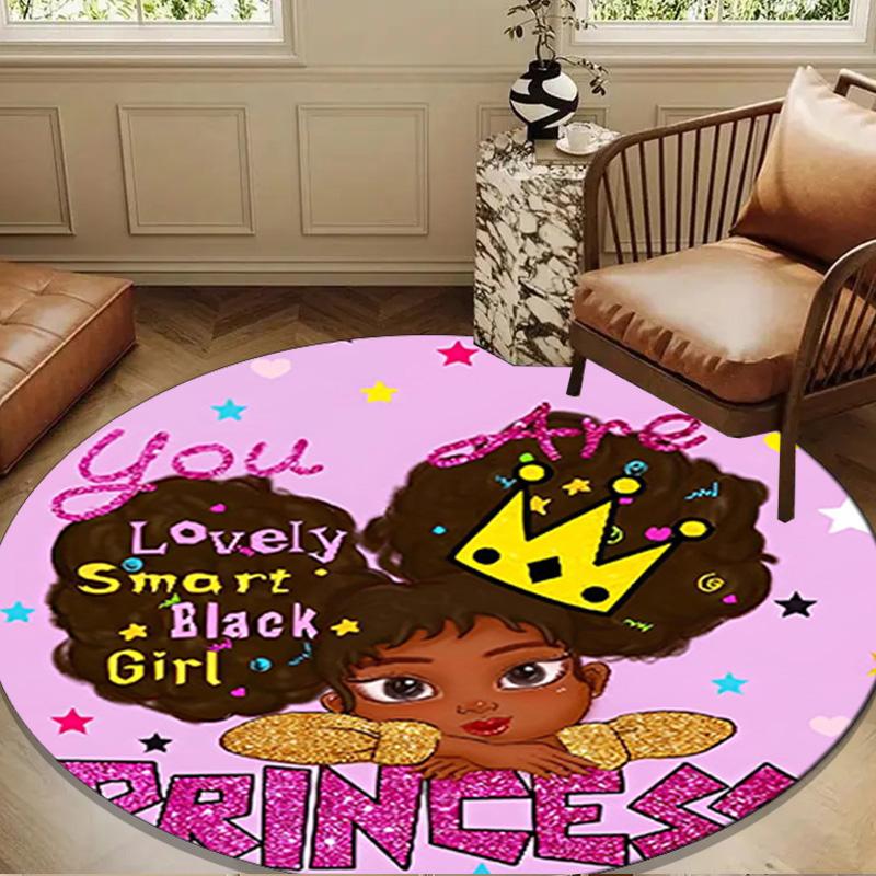 Black Princess Magic Celebration Round Rug for Livingroom,Bedroom, Palyroom, Chair Rug, Area rug, Circle Carpet, Large Size Fan Christmas gift
