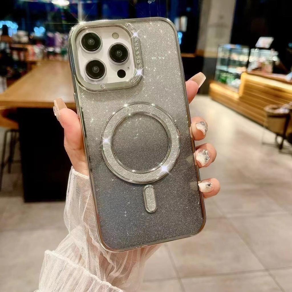 Applicable To IPHONE16 Flash Powder Magnetic Suction Mobile Phone Case Gradient Apple 15 ProMax Diamond 14 Electroplating Protective Case