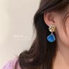 Silver Needle Blue Series Geometric Heart Dangle Earrings - European & American Retro Style for Women