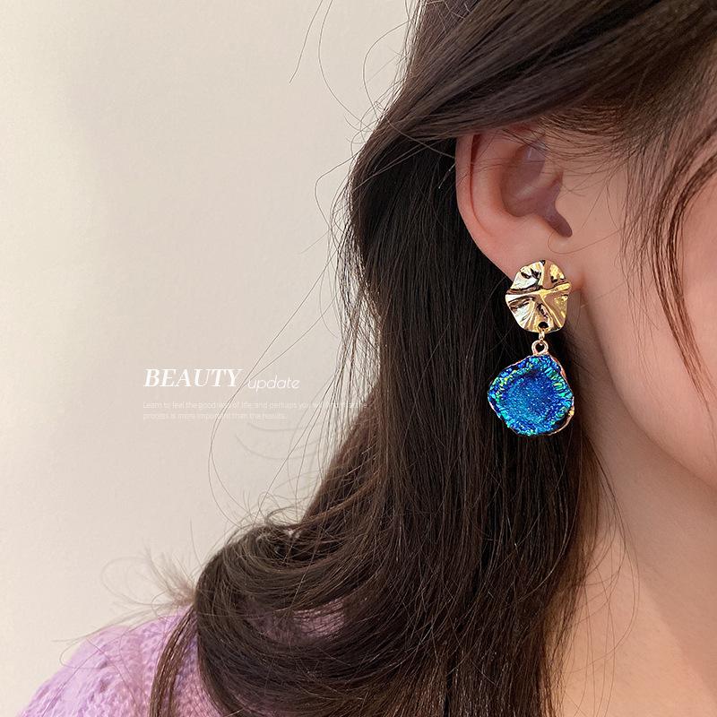 Silver Needle Blue Series Geometric Heart Dangle Earrings - European & American Retro Style for Women