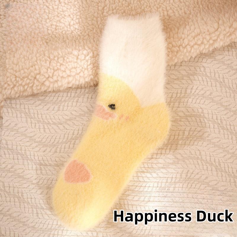 Yellow Duck Socks Children's Mid Tube Autumn and Winter Cute Imitation Mink Velvet Long Socks Home Floor Postpartum Sleep Socks