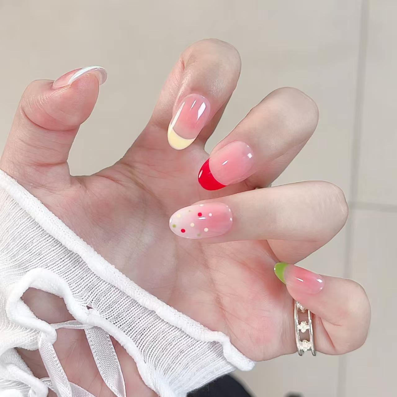 

Ins Macaron French Girl Blush Nails: Energetic, Color-Changing, Cute Rainbow Nail Art for Students Energetic Girl M