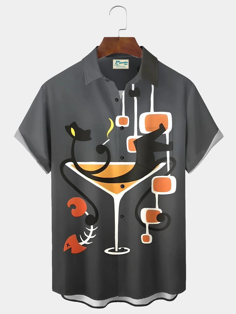 Sommer Herrenhemd mit 3D-Druck und geometrischer Kunstgrafik, Hawaii-Freizeithemden, kurzärmelig