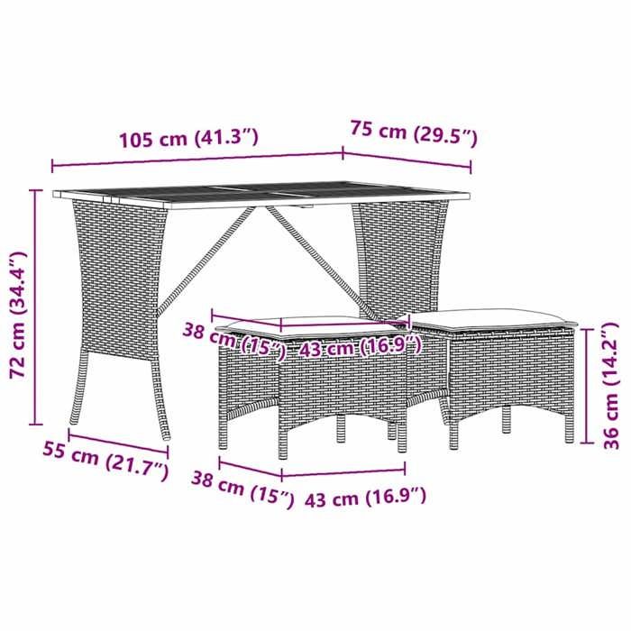 VidaXL Ensemble à manger de jardin et coussins 3 pcs Beige poly rotin, ensemble à manger d'extérieur, meuble à manger de 4104137