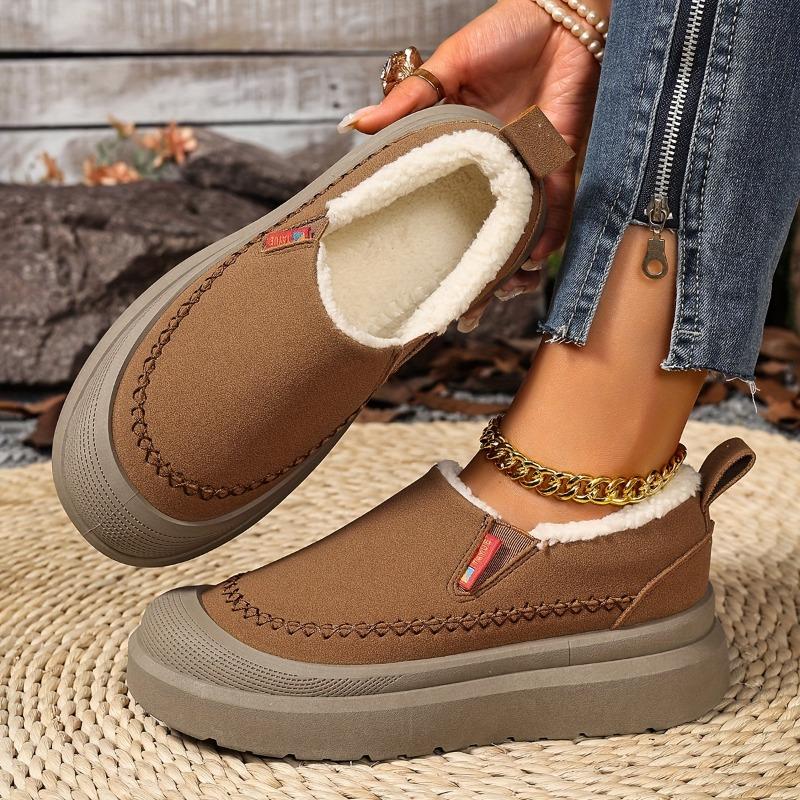 Women's Slip-On Winter Boots - Warm Brown Shoes with Cushioned Insole & Non-Slip PVC Sole - Cozy Indoor/Outdoor Footwear for Cold Weather - Easy