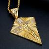 Men's Necklace Big Jesus Cross Pendant & Chain Mens Gold Color Stainless Steel Crucifix Necklaces Man Iced Out Bling Jewelry