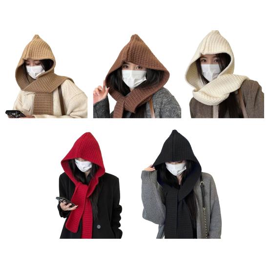 Szalik Czapka Jednolity Kolor Wiatroodporna Ochrona Uszu Gruby Dzianinowy Materiał Kaptur Czapka Zimowa Odzież Wierzchnia