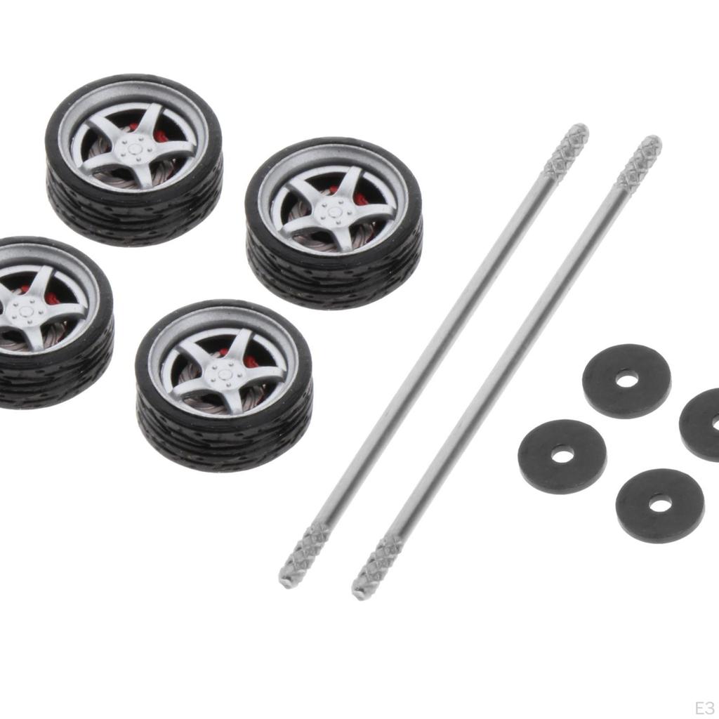 1:64 Scale Car Rubber Wheel Rims Soft Tires for RC 1/64 of 4