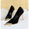 BIGTREE Sexy Women Pumps Office Lady Party Metal Decoration Pointed Toe Flock 7CM Thin Heels Fashion Girls Women Shoes Black