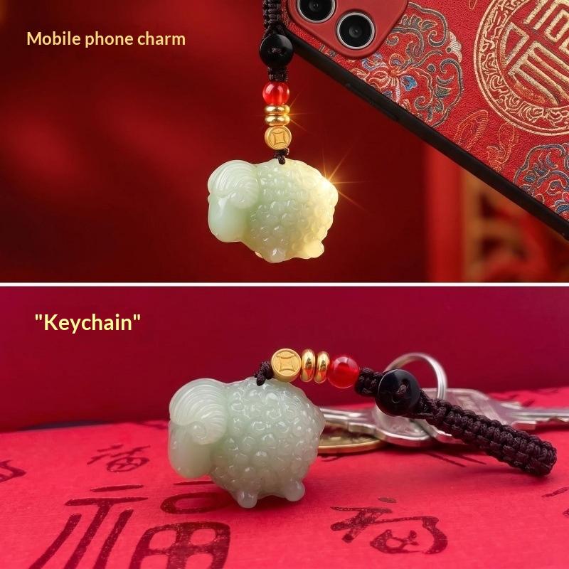 2027 Year Of The Sheep Keyring Gold Tone Foil Charm Car Bag Ornament Lucky New Year Gifts