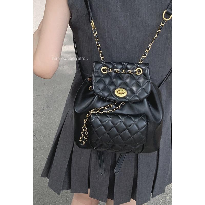 Xiaoxiangfeng Diamond-shaped Backpack, Fashionable Chain Bucket Bag, Versatile Single-shoulder Backpack
