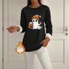 Women's -Lined Long Sleeve Crewneck T-Shirt with Halloween Print for Winter Casual Wear