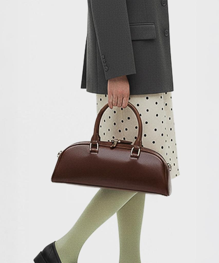 Prends Soin De Toi Half Moon Tote Bowling Bag Dark Brown