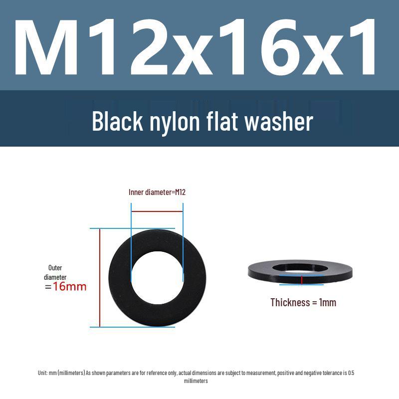 Yigu High-Temperature Insulated Black Nylon Flat Washer (M2, M3, M10, M16, M24)