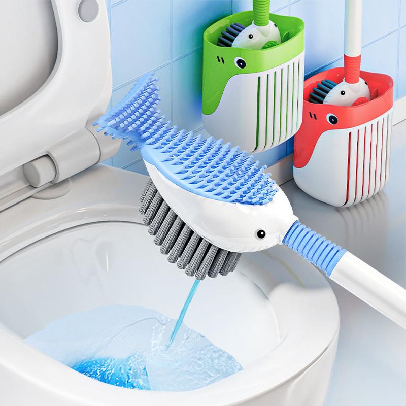 Silicone Toilet Brush Set Hanging Hole Non-Slip Toilet Scrubber Wall-Mounted Durable Toilet Cleaner With Holder Bathroom