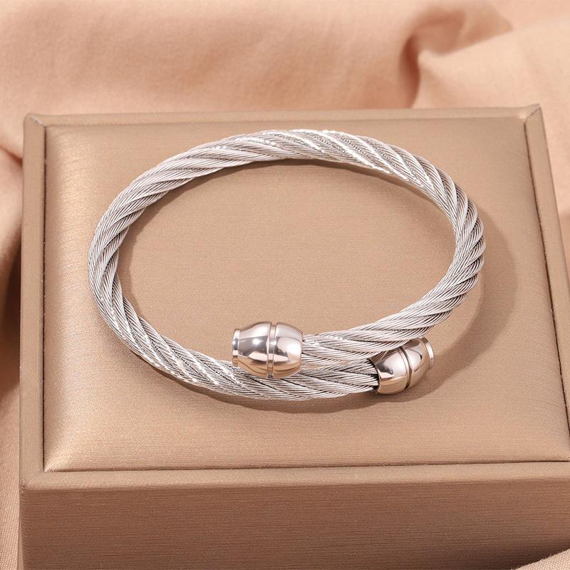 Popular, Personalized Trend, Retro Stainless Steel Winding Geometric , Pearl Steel Wire