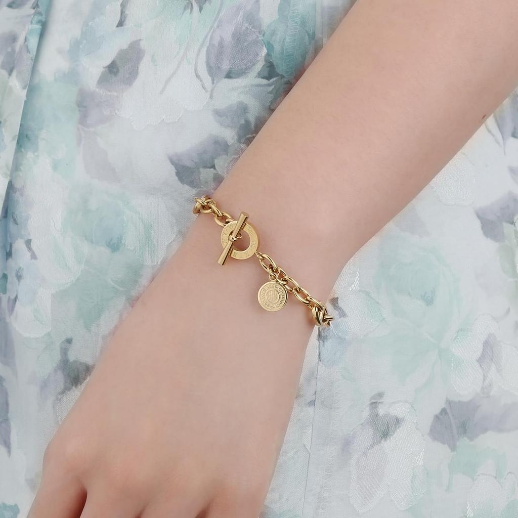 KRKC&CO Bracelet for Women, Anchor Chain/Toggle Clasp Bracelet, 8mm, Surgical Stainless Steel, 14K Gold Plated, Hypoallergenic, Unisex, Popular Access