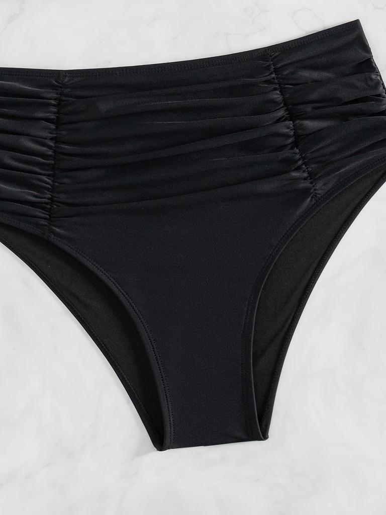 Solid Ruched High Waist Sexy Bikini Set Elegant Slimming Two Piece Swimwear