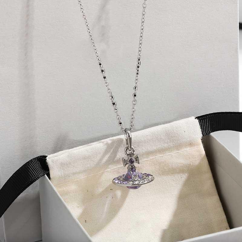 Empress Cixi Saturn Gradient Diamond Orb Necklace & Earrings Set for Women