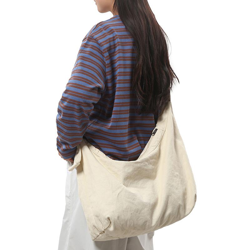 Crossbody Bag Women's Retro Large-capacity Trendy Simple Tote Bag Casual Lazy Wind Shoulder Canvas Bag