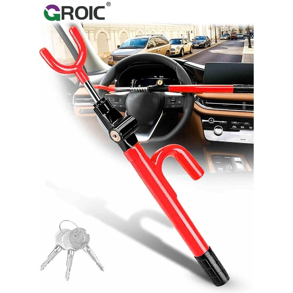 

Car Steering Wheel Lock Anti-Theft Device Steering Wheel Locks for Car SUV Van Easy Installation Rubber Protection Extendable Universal Security Devi