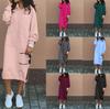 Autumn Winter Fashion Solid Sweatshirt Dress For Women O Neck Long Sleeve Casual Loose Femme Dresses 2023New Office Ladies Dress