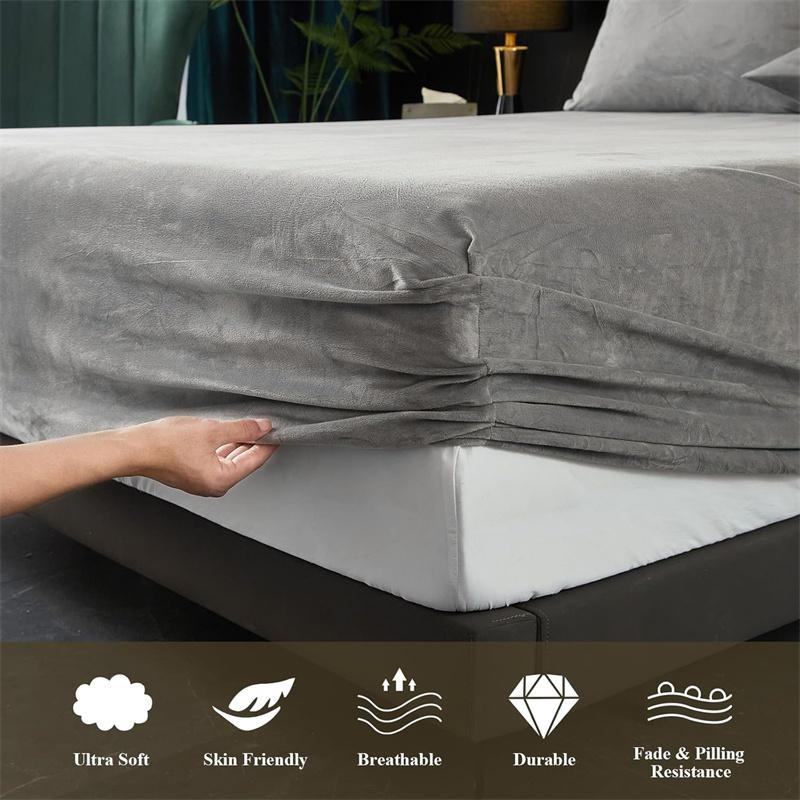 Thick Velvet Fitted Sheet Pillowcase 1/3 Pieces Set High Quality Non Slip Mattress Cover Protector Soft Bed Sheet Pillow Case