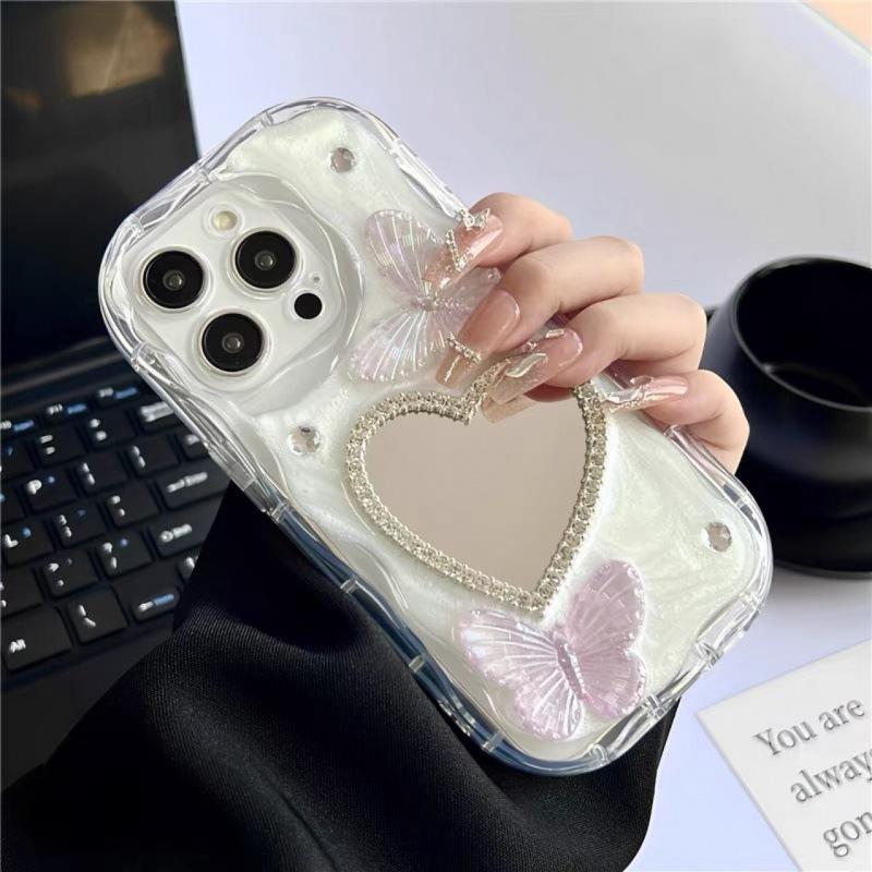 Gradual change butterfly love mirror surface for iphone15 apple phone case makeup fashion all-inclusive lens transparent