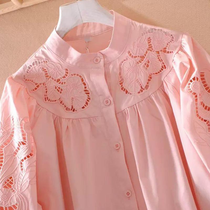 Cotton Shirt Women Summer Oversize Loose Casual Embroidery Loose Casual Soft Loose Shirt Top
