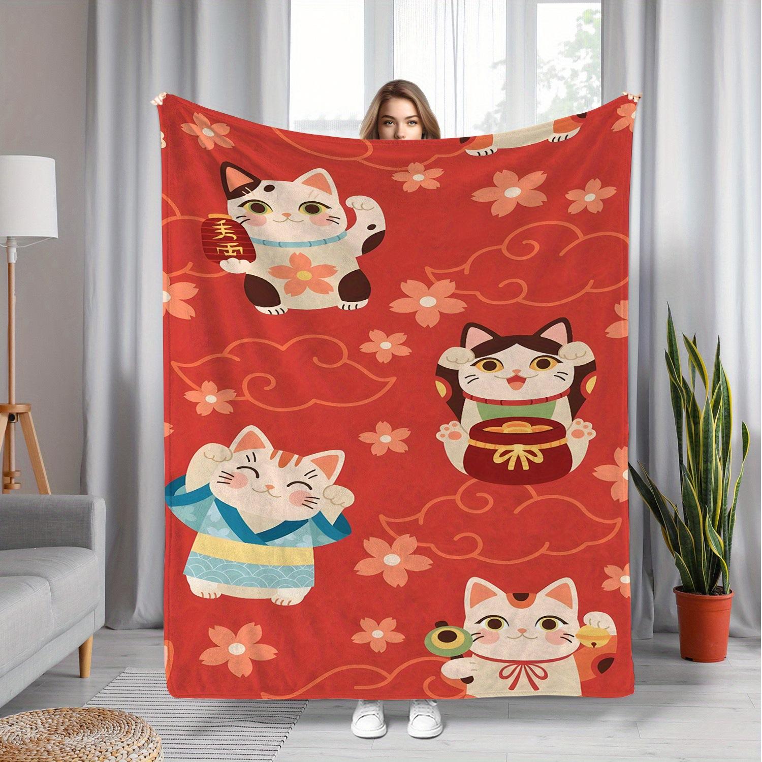 

Fortune Cat Pattern digitalprinted polyester Bedroom velvet flannel cover blanket Fleece soft sofa cover blankets for beds 75x100cm