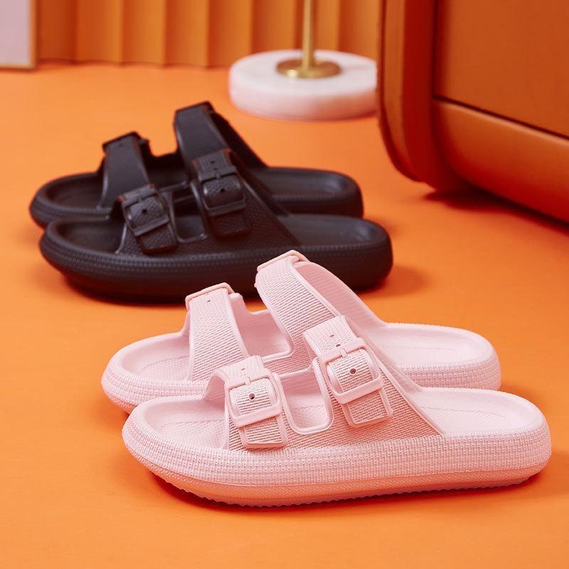 Double Buckle 4cm Thickness Ultra Cushioning Sandals Slippers Soft Slide Sandals Men Non-Slip Shower Shoes Bath Slippers Summer Beach Slides