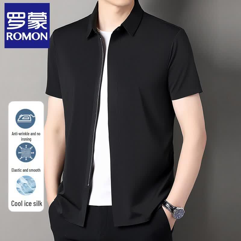 Luomeng Men's Ice Silk Short Sleeve Zipper Shirt