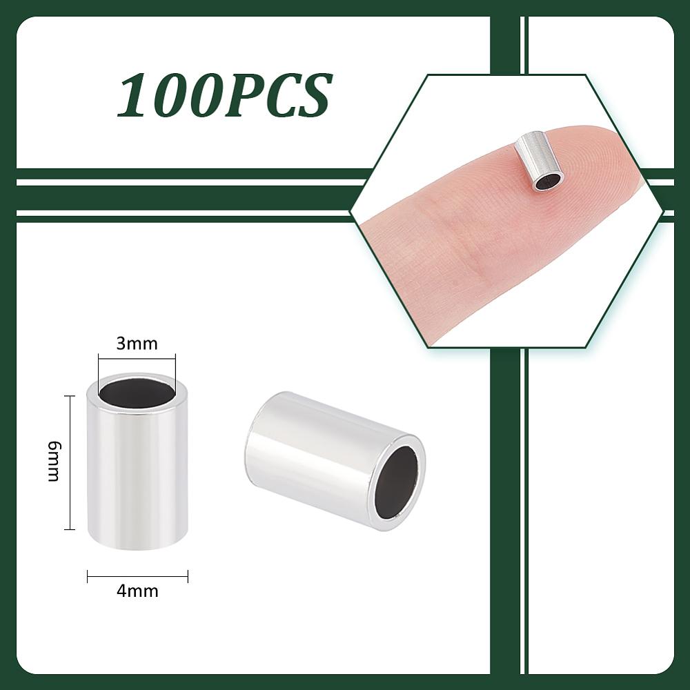100 ks Korálků z nerezové oceli 304, Trubičkové korálky, Barva nerezové oceli, 6x4mm, S dírkou: 3 mm