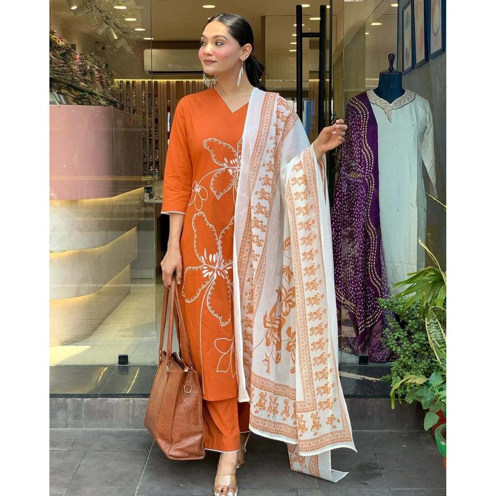 Indian Designer Silk Blend Kurti Pant Dupatta Set Women Ethnic Salwar Kameez
