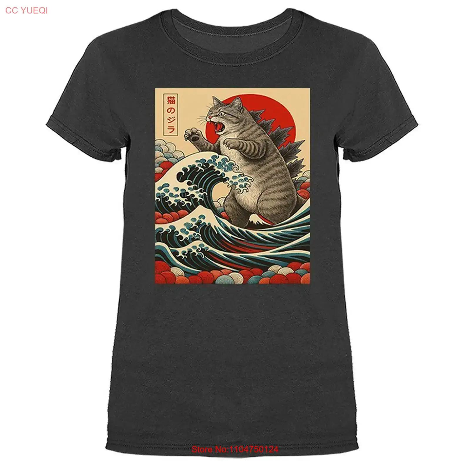 

Catzilla Cat Japanese Art Funny Humorous Women s T shirt vintage Washed designer clothes Casual homme Top For Everyday Wear S разноцветный