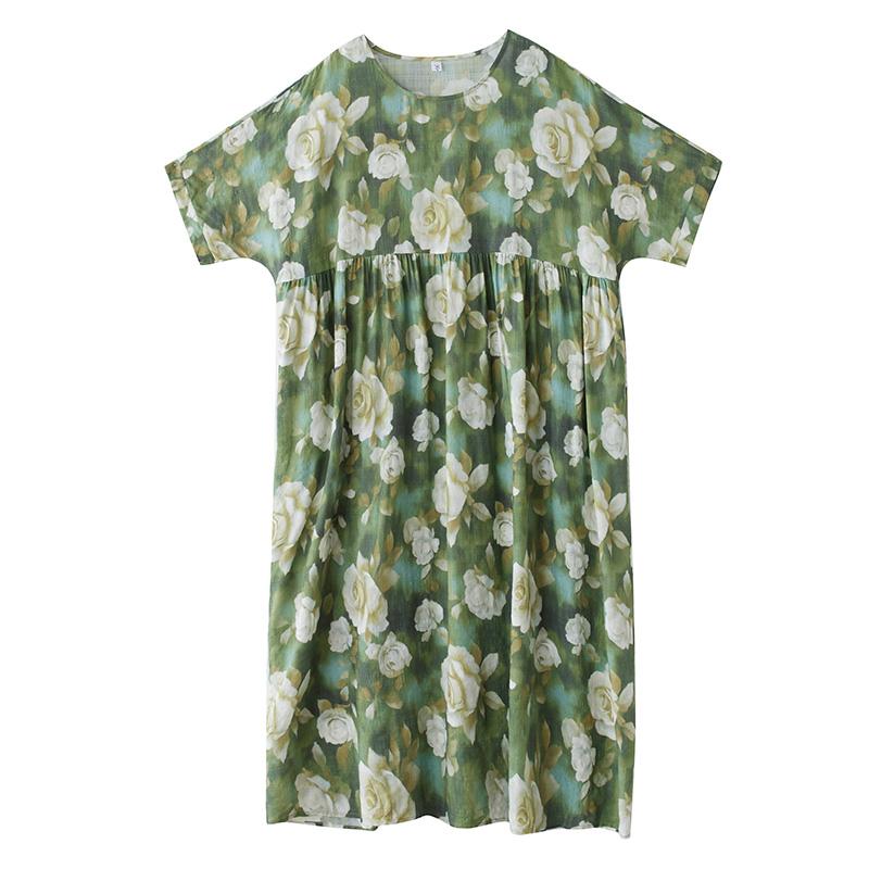 Short Sleeve Plus Size Cotton Vintage Floral New In Dresses for Women Casual Loose Long Summer Dress