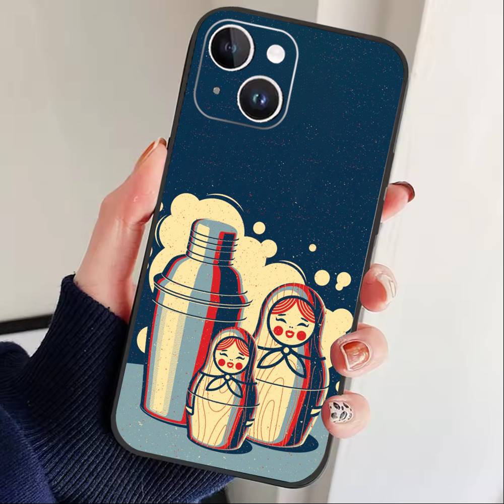 T-Russian Dolls Matryoshka Phone Case For iPhone17,16,15,14,13,12 Plus,Max Soft Silicone Black Cover