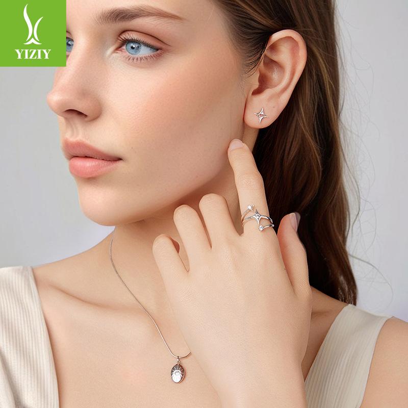 S925 Sterling Silver Star Ring Stud Earrings Jewelry Set, A Cold Wind Mango Star Bracelet For Women