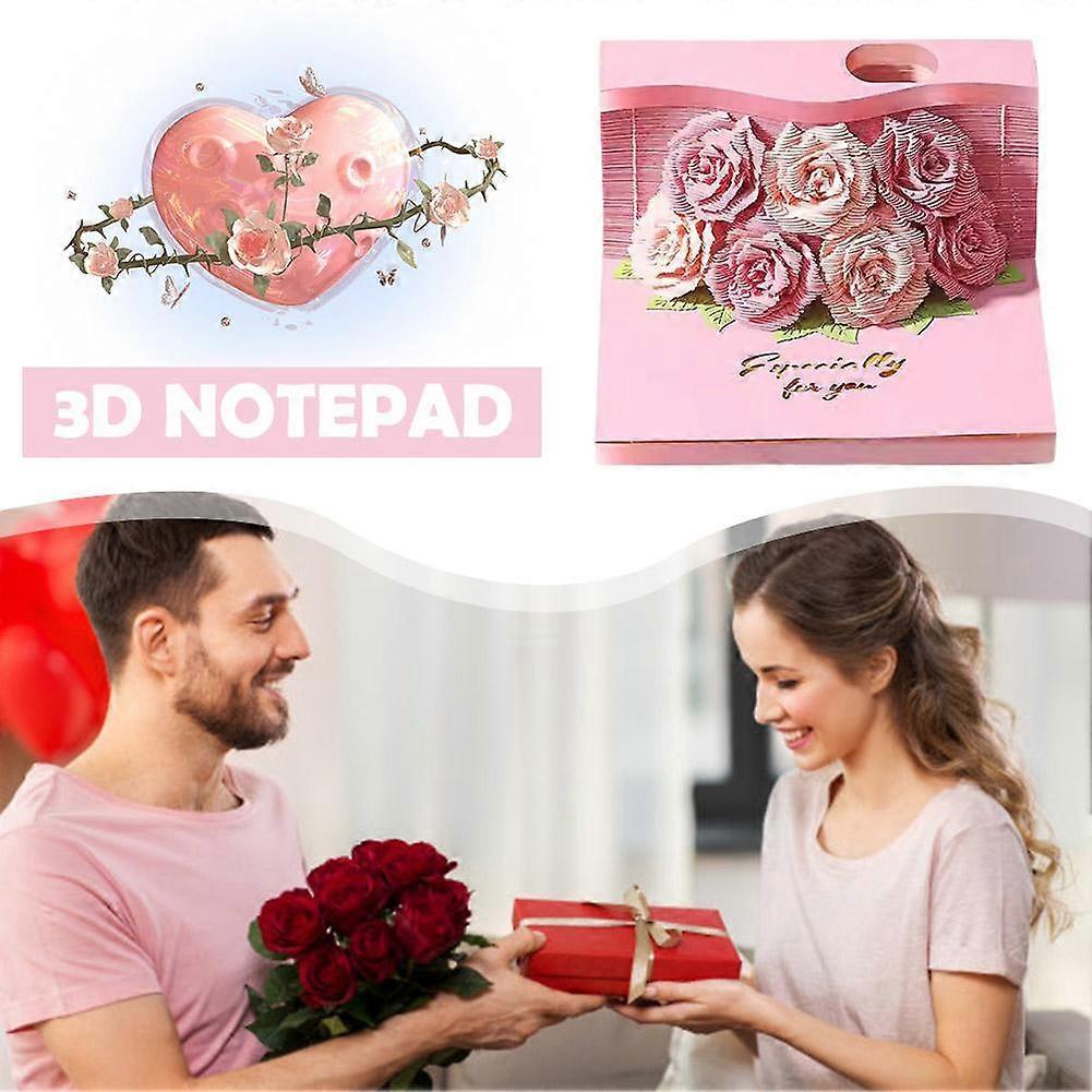 3D Valentine's Day Romantic Paper Sculpture Pink Rose Treehouse Notepad