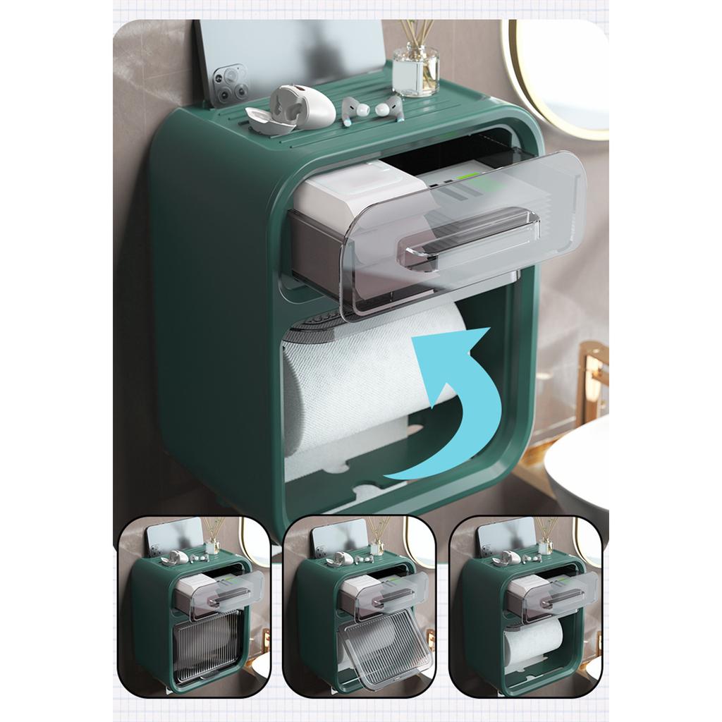Toilet Paper Dispenser Toilet Paper Holder Stand Bathroom Storage Box Organizer with Drawer for Sanitary Pad Paper