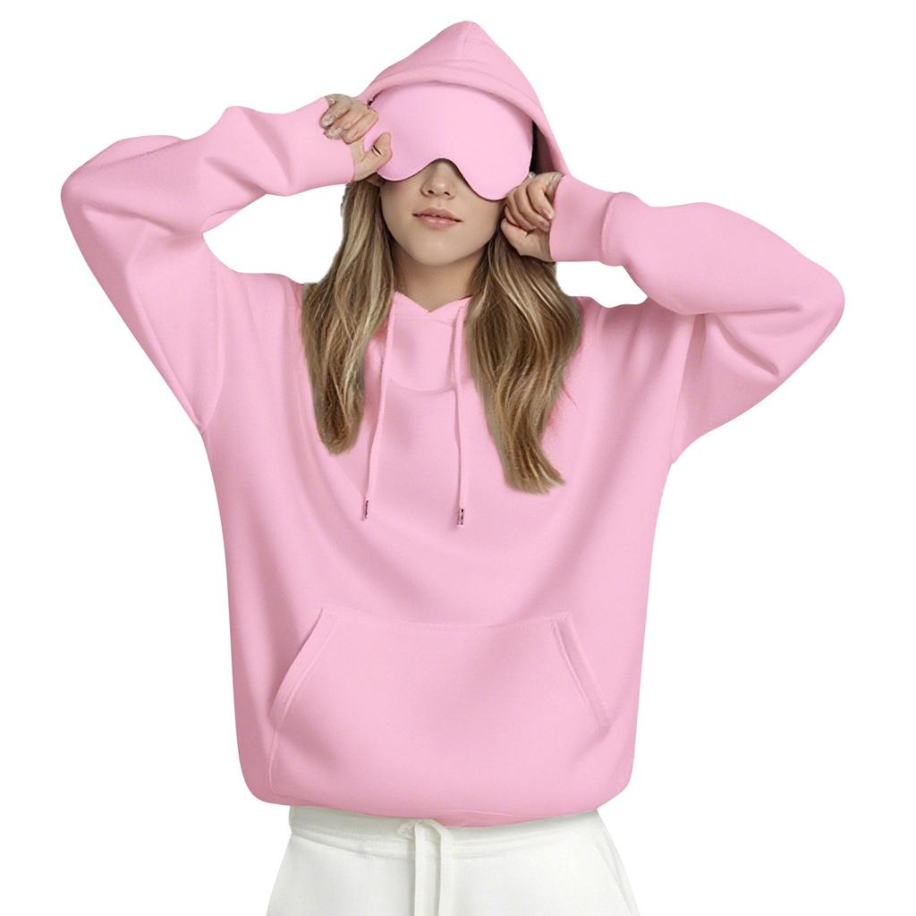 Unisex mikina s kapucí a vestavěnou oční maskou, ležérní s dlouhým rukávem, sportovní pulovr jednobarevný, volná mikina