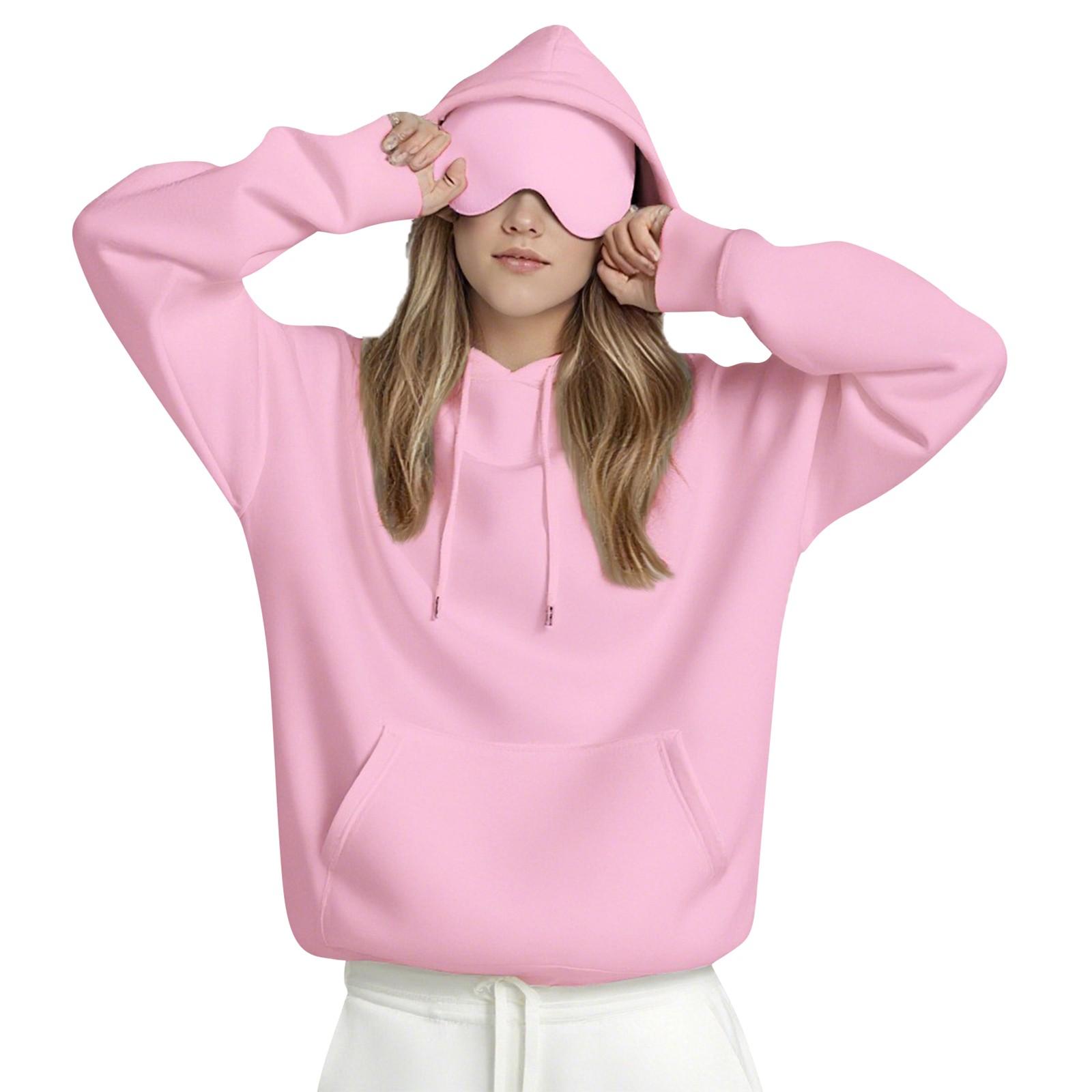 

Унисекс толстовка с капюшоном и встроенной маской для глаз, повседневный пуловер с длинным рукавом, спортивная толстовка однотонного цвета, толстовка свободного кроя
