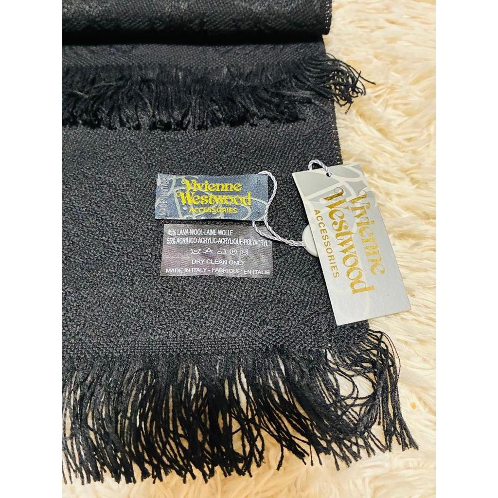 Used Tagged Vivienne Westwood stole, orb, black, all-over pattern, black
