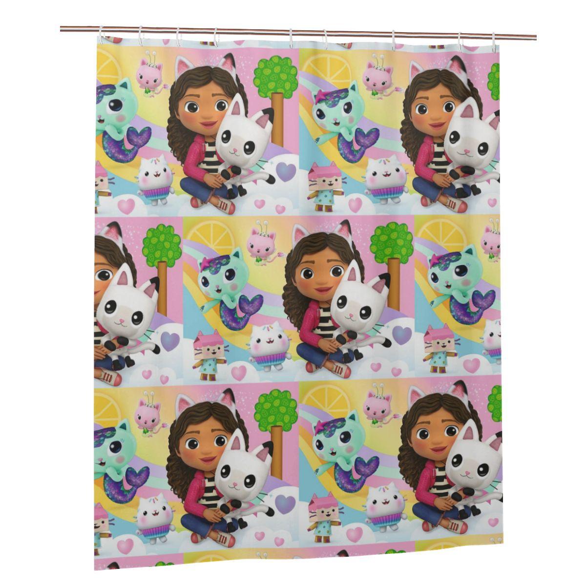 Gabbys Dollhouse Nordic Gabby Cat Pandy Paws Shower Curtain Bathroom Polyester Waterproof Bath Curtains With Hooks W60H190(CM)-1 Pcs