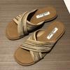 Fashion Fashion Weave Cross Tied Slippers Women Comfortable Concise Summer Open Toe Flat Slippers Casual Non Slip Vacation Beach Sandals