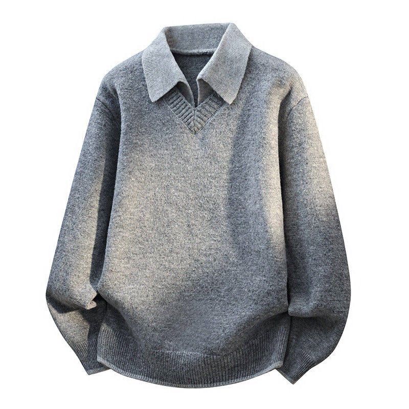 Dongjie No Logo Flus Autumn Fashion Lapel Sweater Jacket Men's Knitwear Solid Color Base Layer Shirt