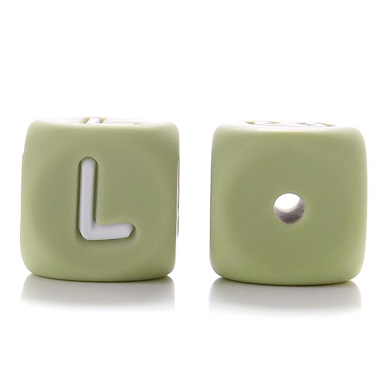 10Pcs 12mm Sage Silicone Alphabet Letter Beads 26 English Letter Baby Name Beads Teething Pacifier Chain Silicone Baby Teether