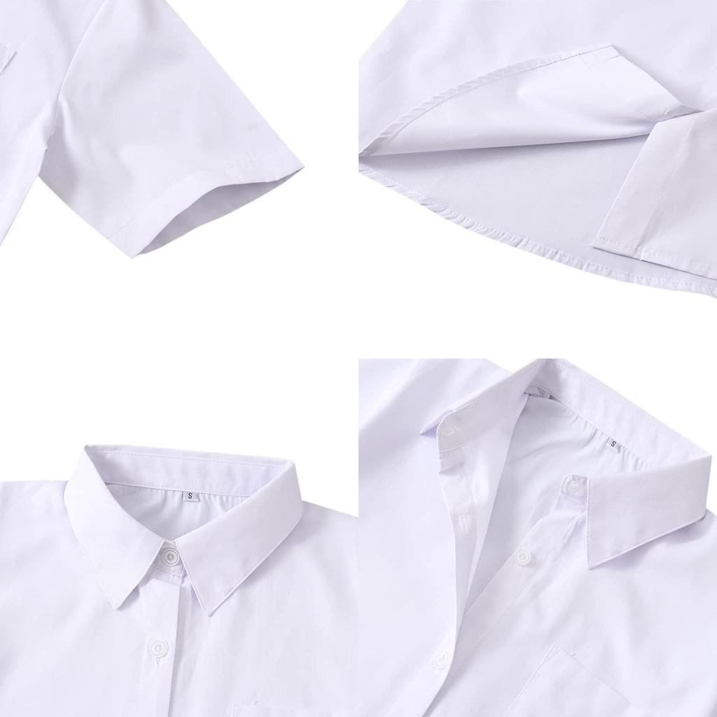 School Short Square Shirt With Pocket [Sharphon] Girls' Shirt, Sleeve, Collar, Plain, Cotton, Top,