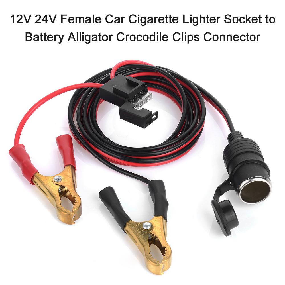 12V 24V Female Car Cigarette Lighter Socket to Battery Alligator Crocodile Clips Connector 2FT Car Battery Clamp on