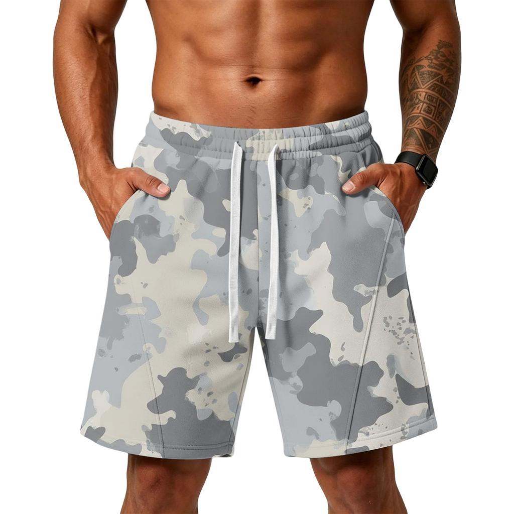 Herren Locker geschnittene Camouflage Print Sportliche Trainings-Fitnessstudio Strandshorts mit Kordelzug Taille und Taschen für Sportaktivitäten